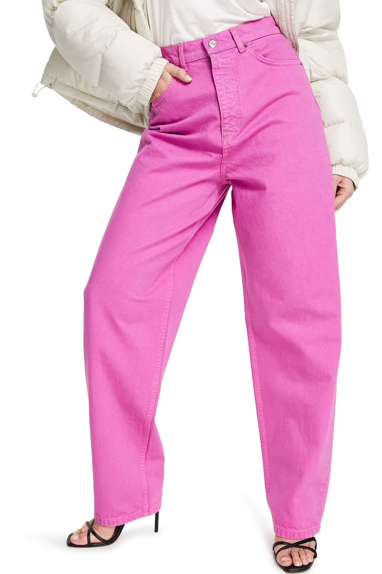 High Waist Nonstretch Balloon Jeans, Main, color, BRIGHT PINK