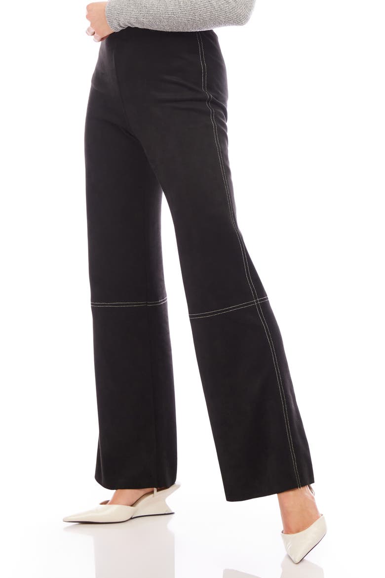 Contrast Stitch Stretch Faux Suede Wide Leg Pants, Alternate, color, BLACK