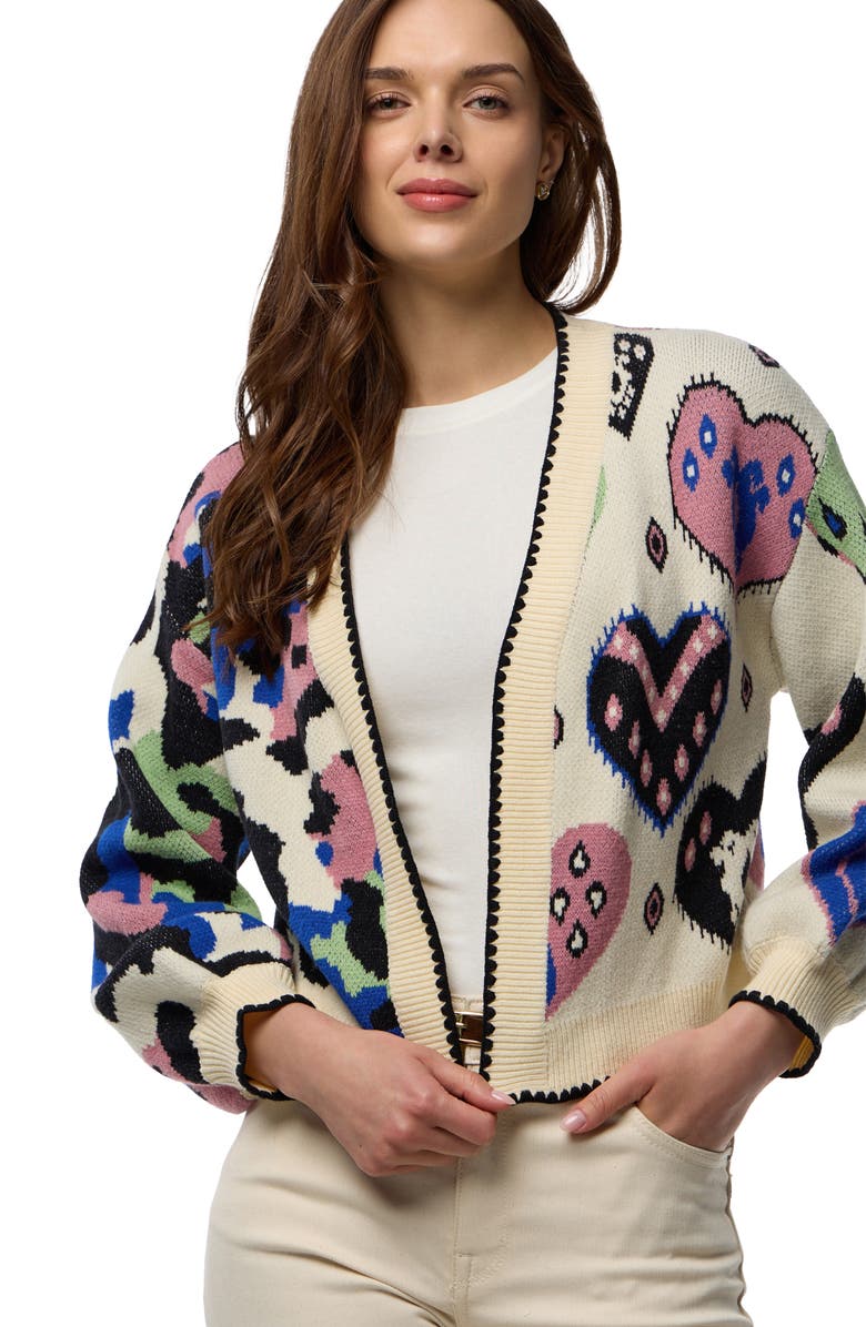 SAACHI Wild Heart Crop Cardigan, Alternate, color, Ivory Multi