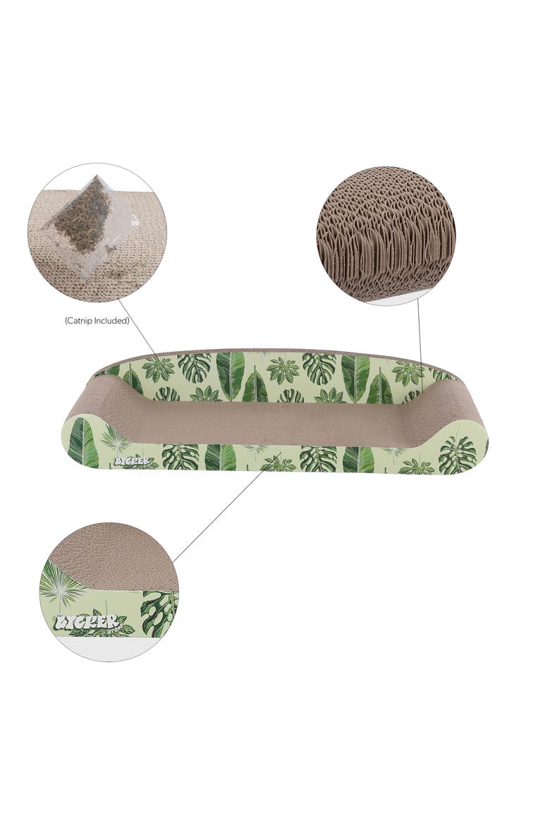 Montego Coastal Patterned Cardboard Lounge Bed Cat Scratcher with Catnip, Alternate, color, Mint/Green