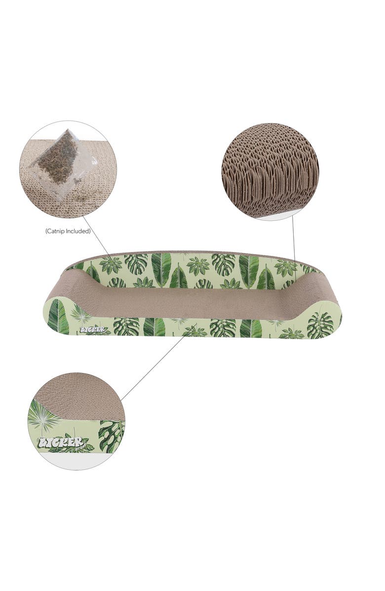 The Licker Store Montego 27.5" Coastal Patterned Cardboard Lounge Bed Cat Scratcher with Catnip, Alternate, color, Mint/Green