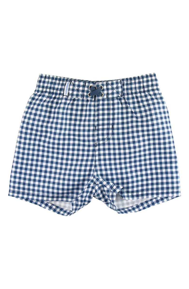 RuggedButts Kids' Gingham Check Swim Trunks, Main, color, Navy Gingham