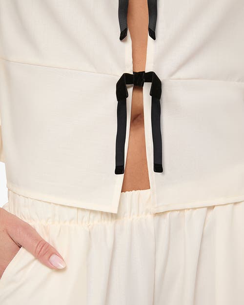 Weworewhat Tie Front Shirt In Ivory/black