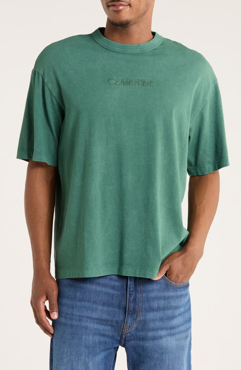 Calvin Klein Powder Wash Heavyweight Cotton T-Shirt, Main, color, Hunter Green