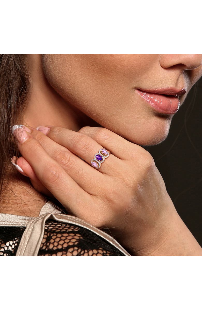 Julianna B. Amethyst & Diamond Halo 3-Stone Ring, Alternate, color, Amethyst
