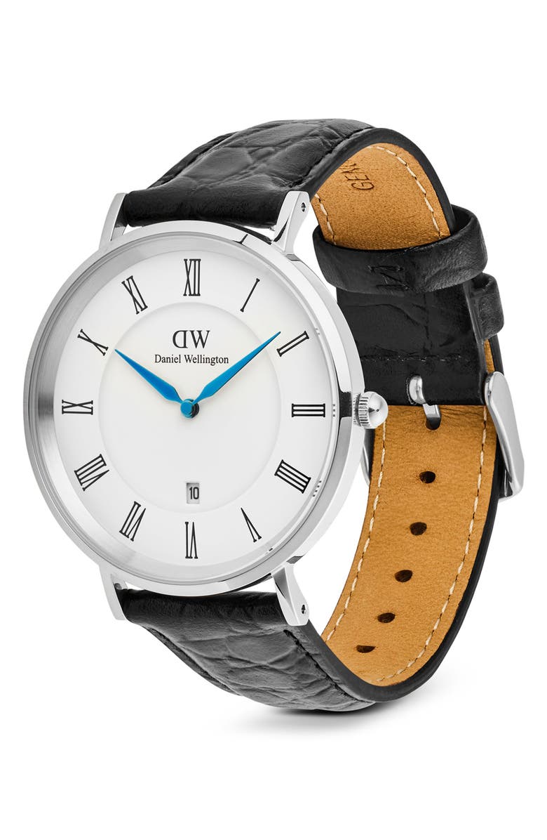 Daniel Wellington Classic Roman Numerals Leather Strap Watch, 40mm, Alternate, color, Silver-Tone