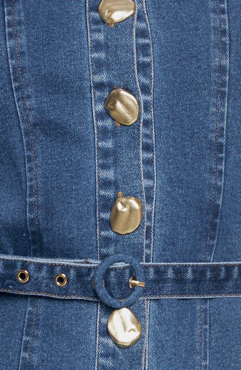 FLYING TOMATO Belted Denim Midi Dress, Alternate, color, Medium Indigo