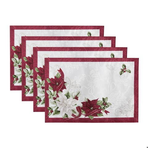 Clarette Poinsettia Holiday Fabric Placemats Set Of 4 Rose - 13"w X 19"l