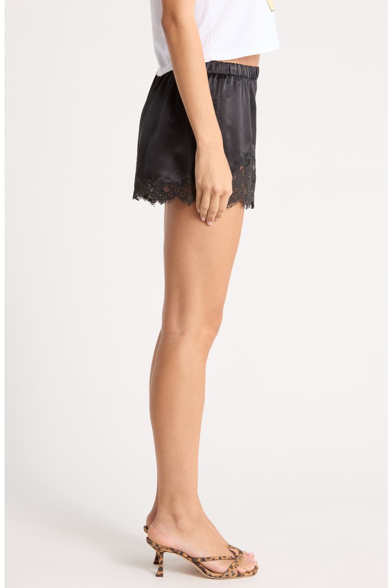 Jennie Lace Trim Silk Blend Shorts, Alternate, color, BLACK