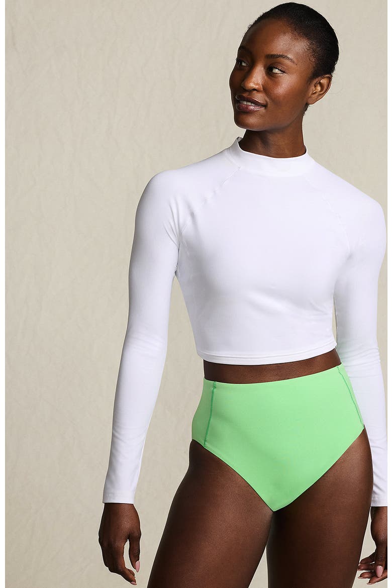 Long Sleeve Mock Neck Cropped UPF 50 Sun Protection Rash Guard, Main, color, White