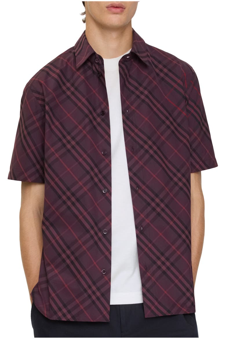 Relaxed Fit Check Cotton Shirt, Alternate, color, Wine red