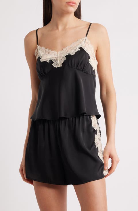 Lace Trim Satin Short Pajamas