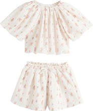 NEXT Kids' Ditsy Floral Cotton Puff Sleeve Top & Shorts Set
