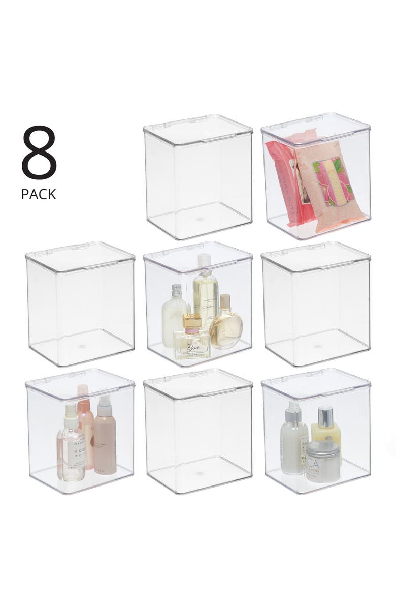 mDesign Plastic Bath Stacking Storage Organizer Box, Hinged Lid, 8 Pack, Alternate, color,