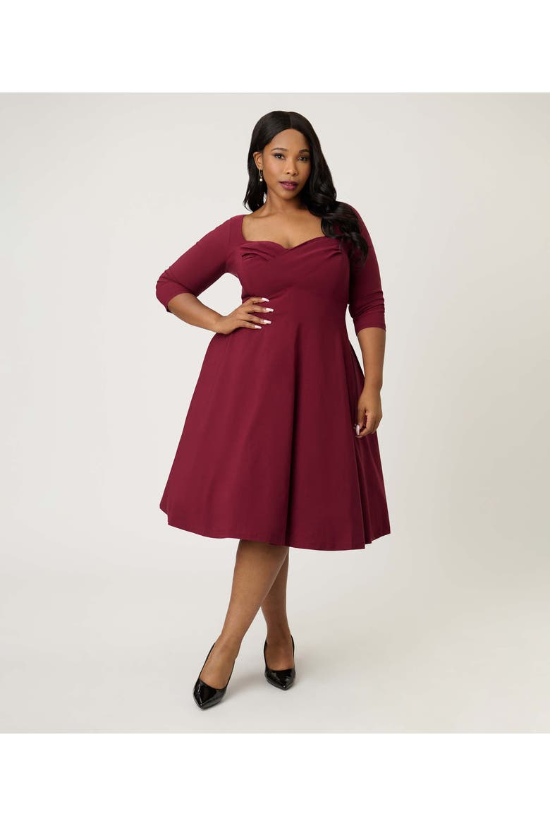 Plus Size Pleated Bust Swing Dress, Main, color, Burgundy