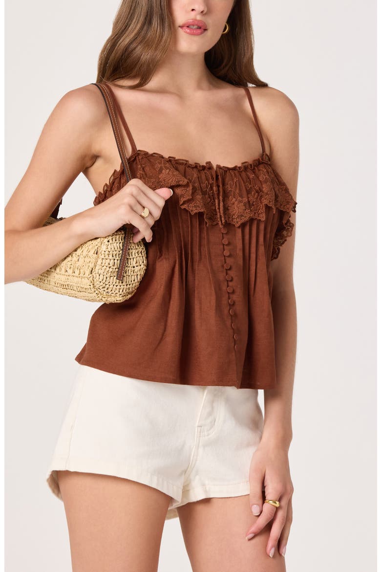 Nellie Lace Trim Pintucked Tank, Alternate, color, RUST BROWN