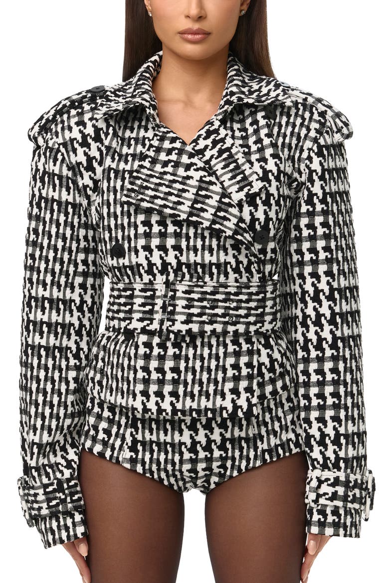 ジャケット・アウター MSGM Houndstooth Ruffle Trench Coat Houndstooth Short Trench Coat (Women) | Nordstrom
