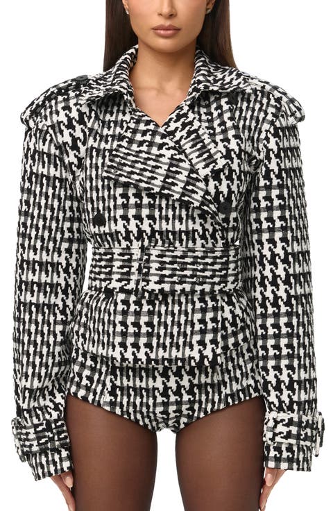 Houndstooth Short Trench Coat