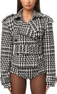 Naked Wardrobe Houndstooth Short Trench Coat