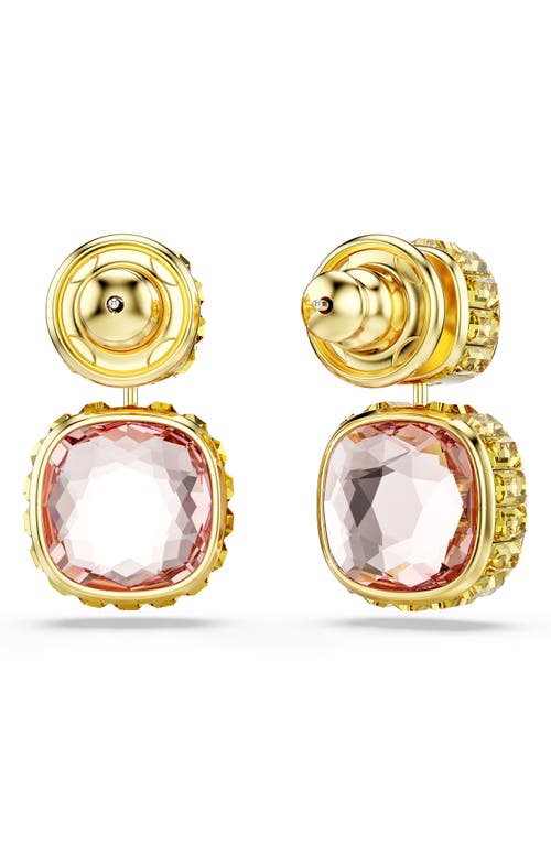 Swarovski Chroma Gold-tone Plated Cushion Cut Drop Earrings In Blue Multi
