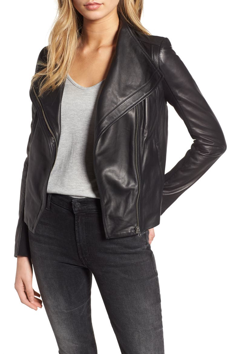 Leather Moto Jacket, Main, color, BLACK