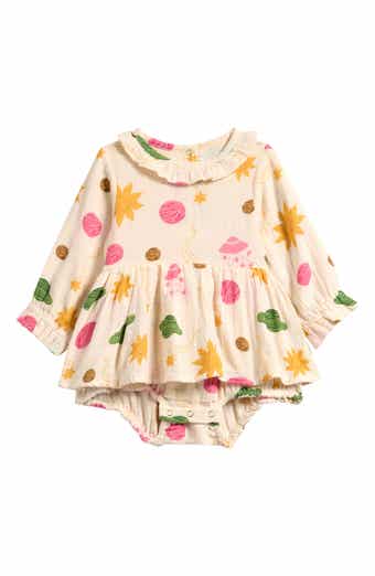 Space Long Sleeve Skirted Organic Cotton Muslin Bodysuit