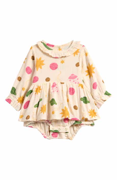 Space Long Sleeve Skirted Organic Cotton Muslin Bodysuit