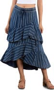 Wash Lab Denim Moonlit Ruffle Midi Skirt