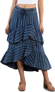 Wash Lab Denim Moonlit Ruffle Midi Skirt