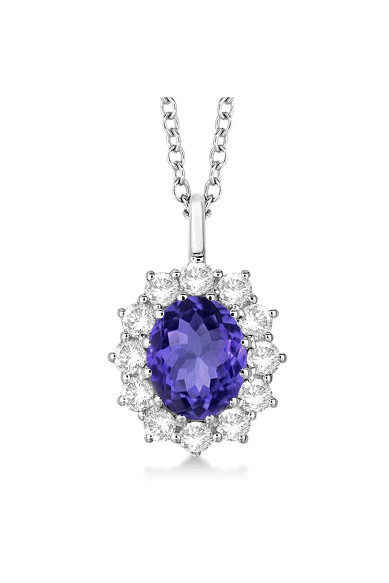 Oval Tanzanite & Diamond Lady Di Pendant 14k, Main, color, 3.60ct/White Gold