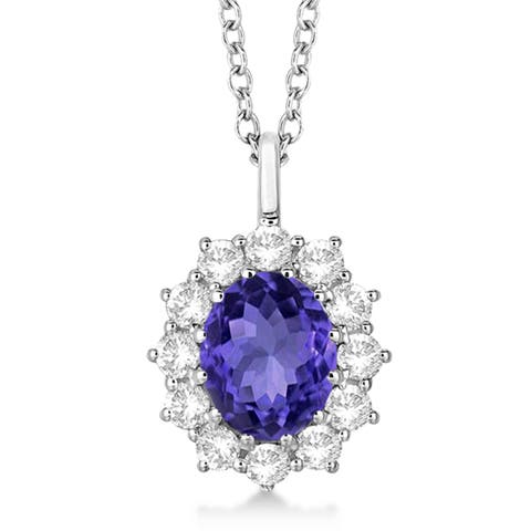 Oval Tanzanite & Diamond Lady Di Pendant 14k