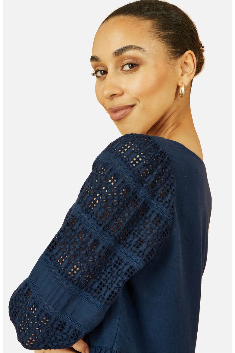 Broderie Anglaise Puff Sleeve Dress, Alternate, color, Navy