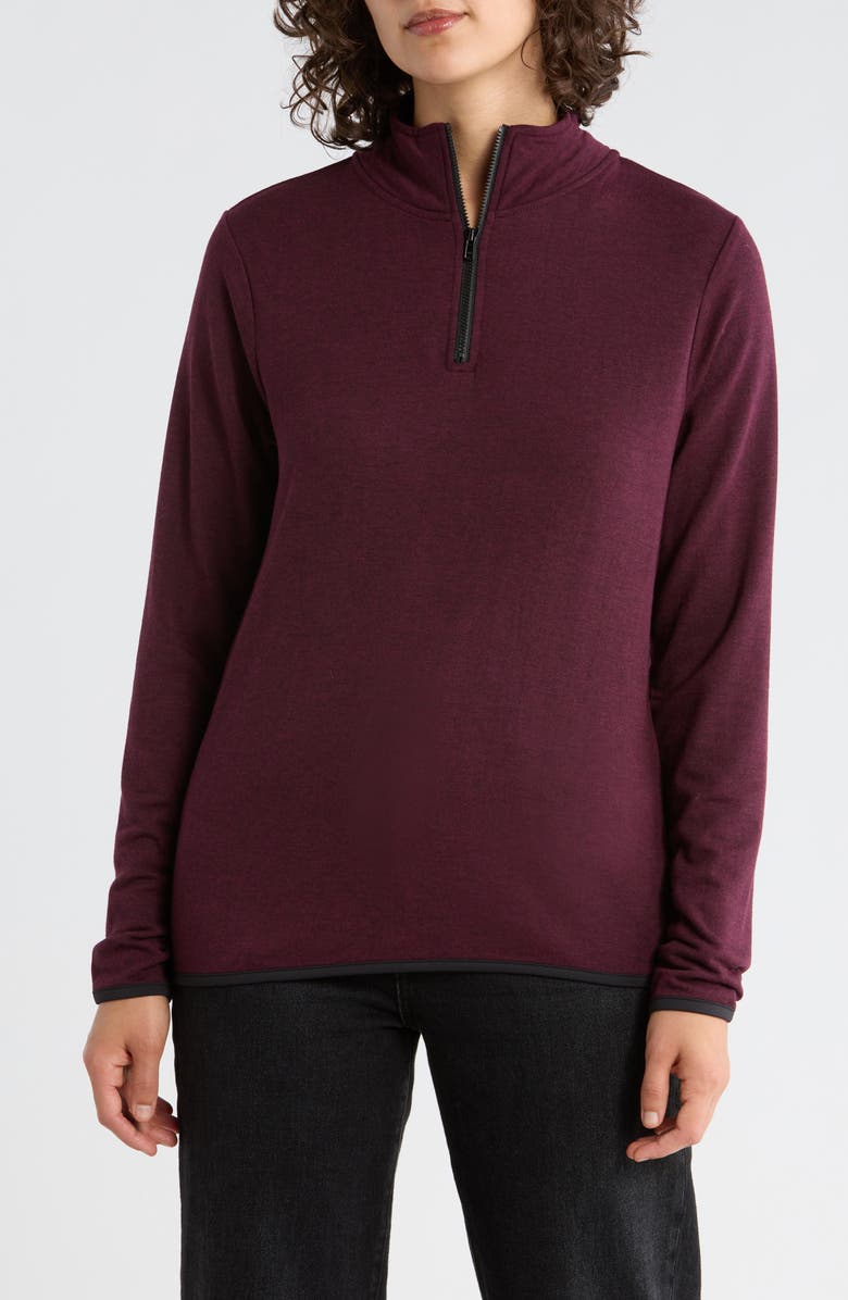 Threads 4 Thought Feather Fleece Quarter Zip Sweatshirt, Main, color, Heather Royal Burgundy