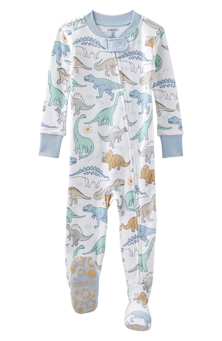 BUTTERBLU Cruz One-Piece Organic Cotton Footie Pajamas, Main, color, Rawr-Some
