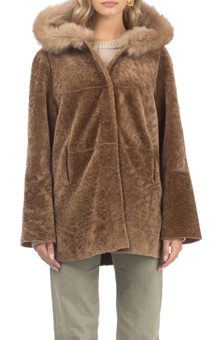 GORSKI Reversible Textured Genuine Shearling Parka with Genuine Shearling Trim, Alternate, color, Camel/Camel