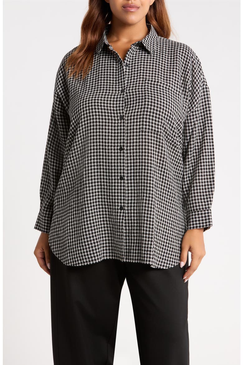 Check Wool & Organic Cotton Long Shirt, Main, color, BLACK