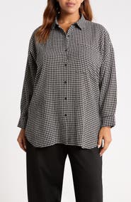 Eileen Fisher Check Wool & Organic Cotton Long Shirt