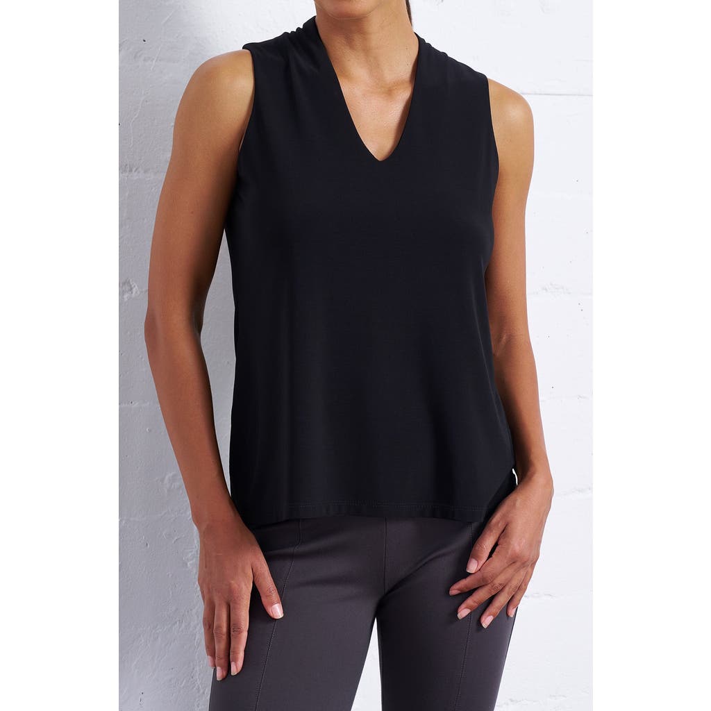Franne Golde Luxe Stretch V-neck Sleeveless Shell In Blue