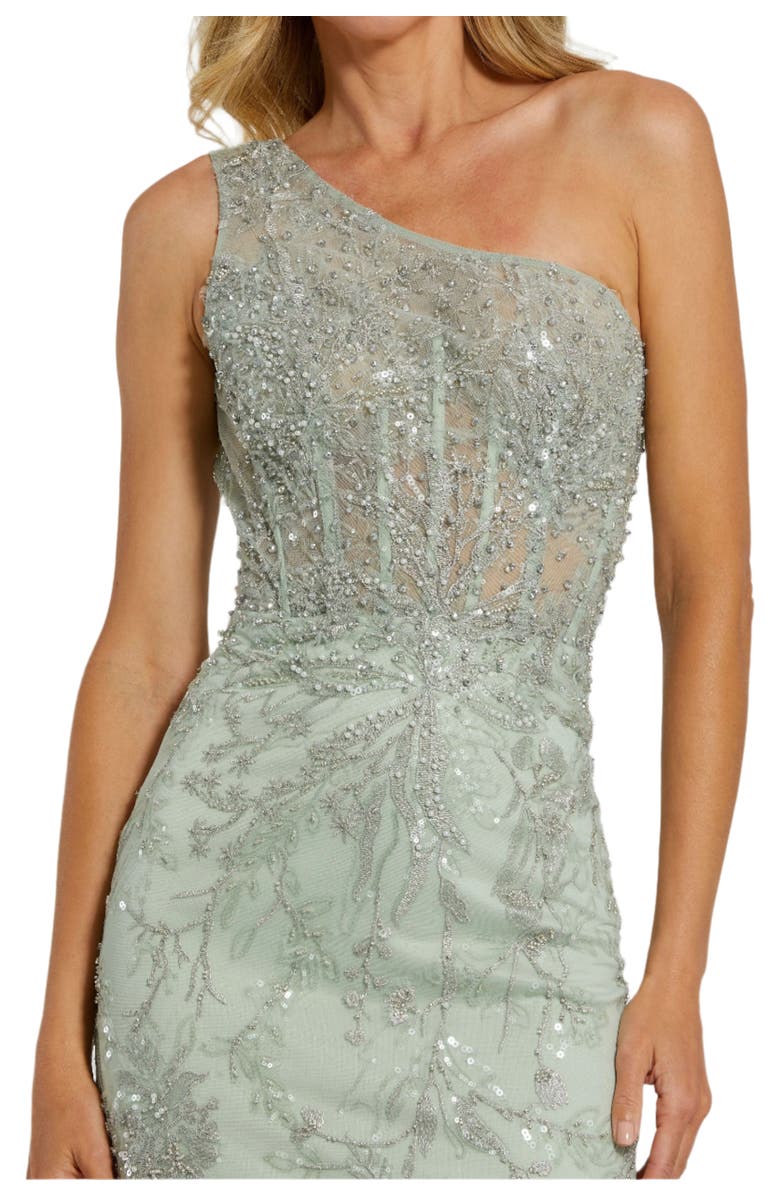 Mac Duggal Embellished One-Shoulder Corset Bodice Column Gown, Alternate, color, Sage