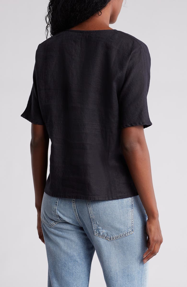 James Perse Split Neck Linen Top, Alternate, color, Black