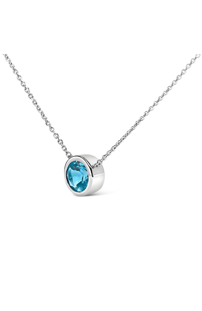 Haus of Brilliance .925 Sterling Silver 7MM Bezel Set Created Gemstone Pendant Necklace - 18" Inches, Alternate, color, Blue Topaz