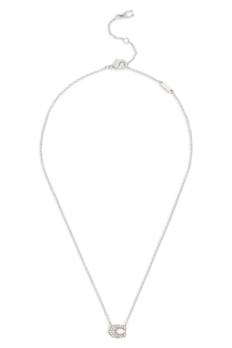 Pavé Signature C Short Pendant Necklace, Alternate, color, RHODIUM