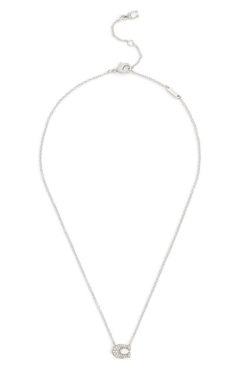 COACH Pavé Signature C Short Pendant Necklace, Alternate, color, Rhodium
