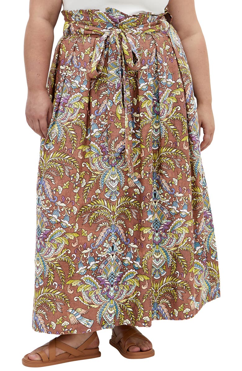 City Chic Sable Tie Waist Maxi Skirt, Main, color, Brown Print