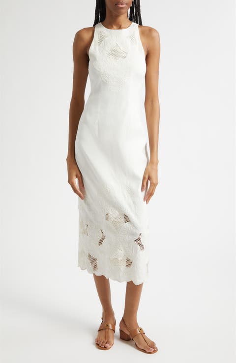 Upten Embroidered Open Stitch Sleeveless Midi Dress
