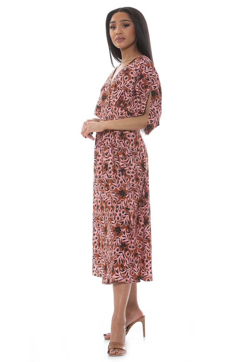 Alexia Admor August Draped Sleeve Fit & Flare Midi Dress, Alternate, color, Brown Floral