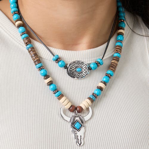 Jessica Simpson Beaded Layered Necklace In Blue