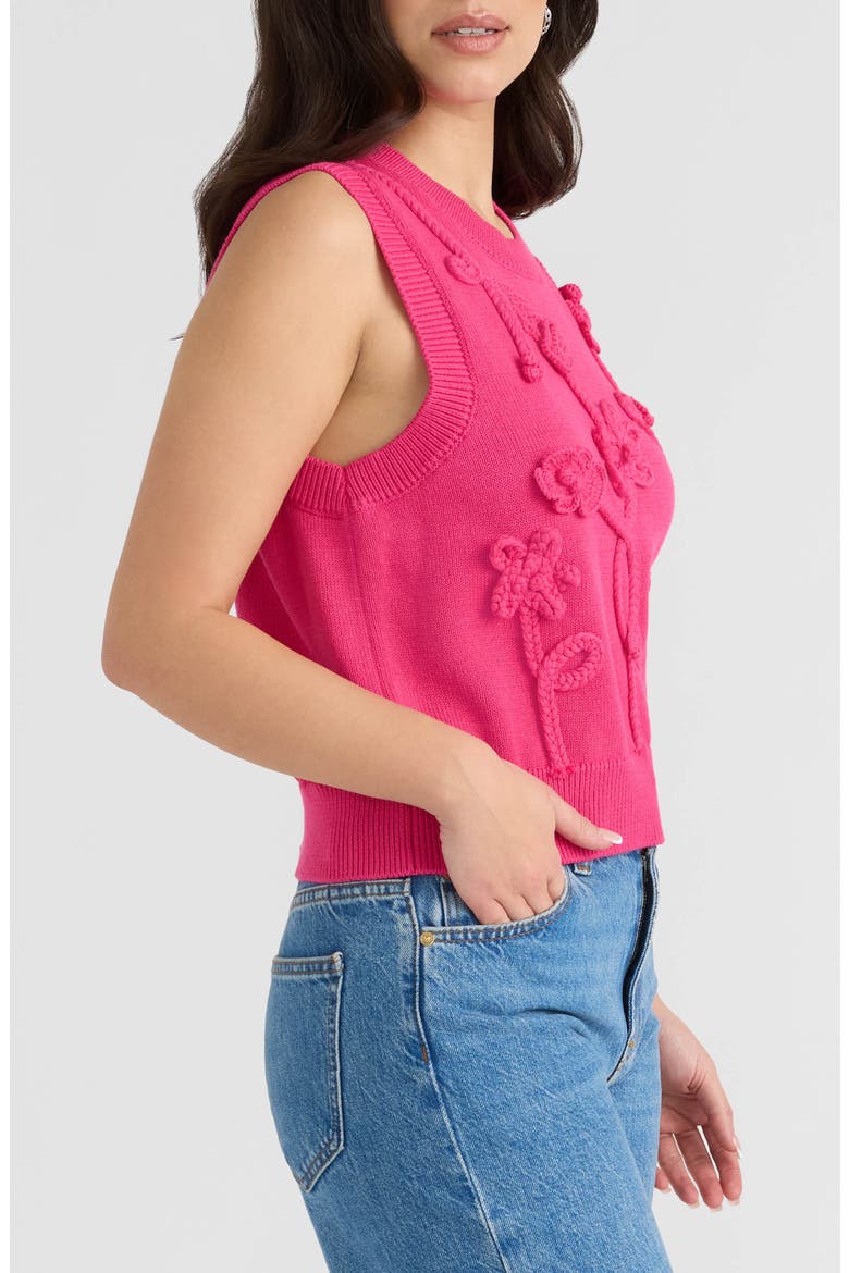 Sleeveless Floral Appliqué Sweater, Alternate, color, HOT PINK