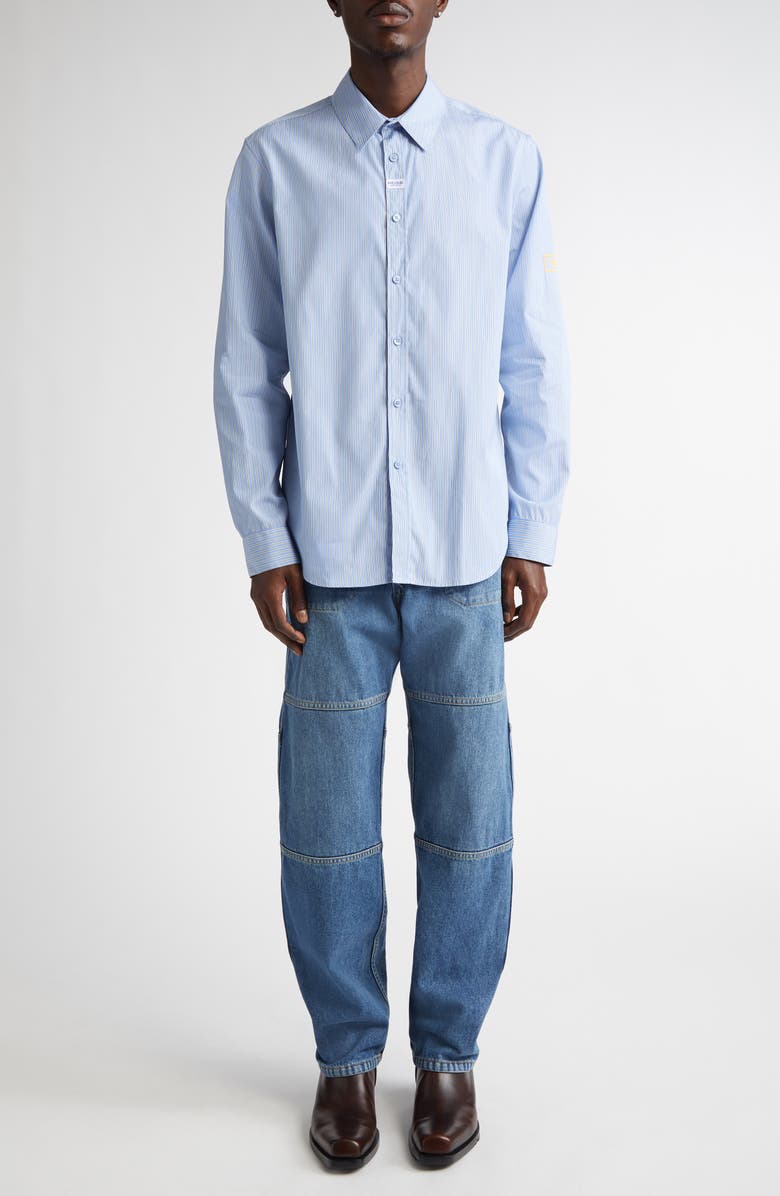 Martine Rose Classic Logo Pinstripe Button-Up Shirt, Alternate, color, Blue-White Stripe