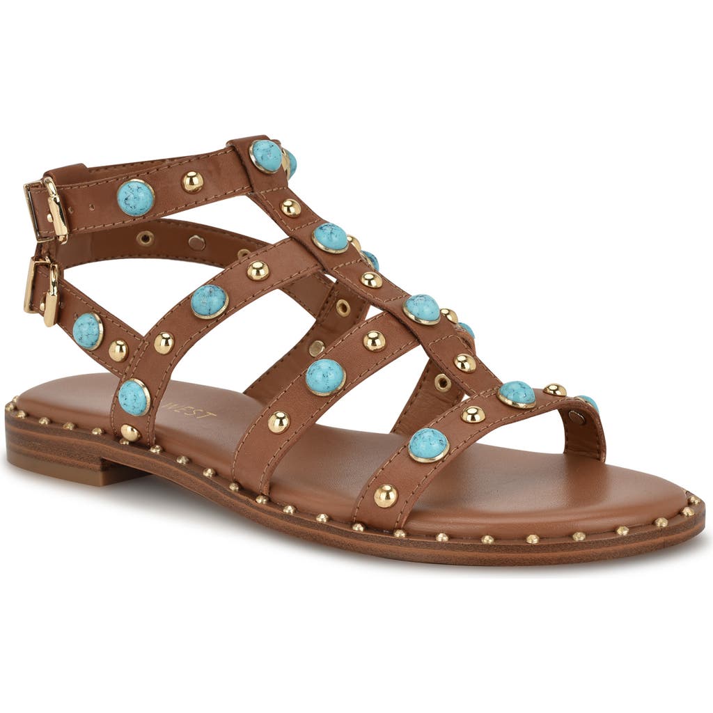 Nine West Mindela Studded Gladiator Sandal In Medium Brown